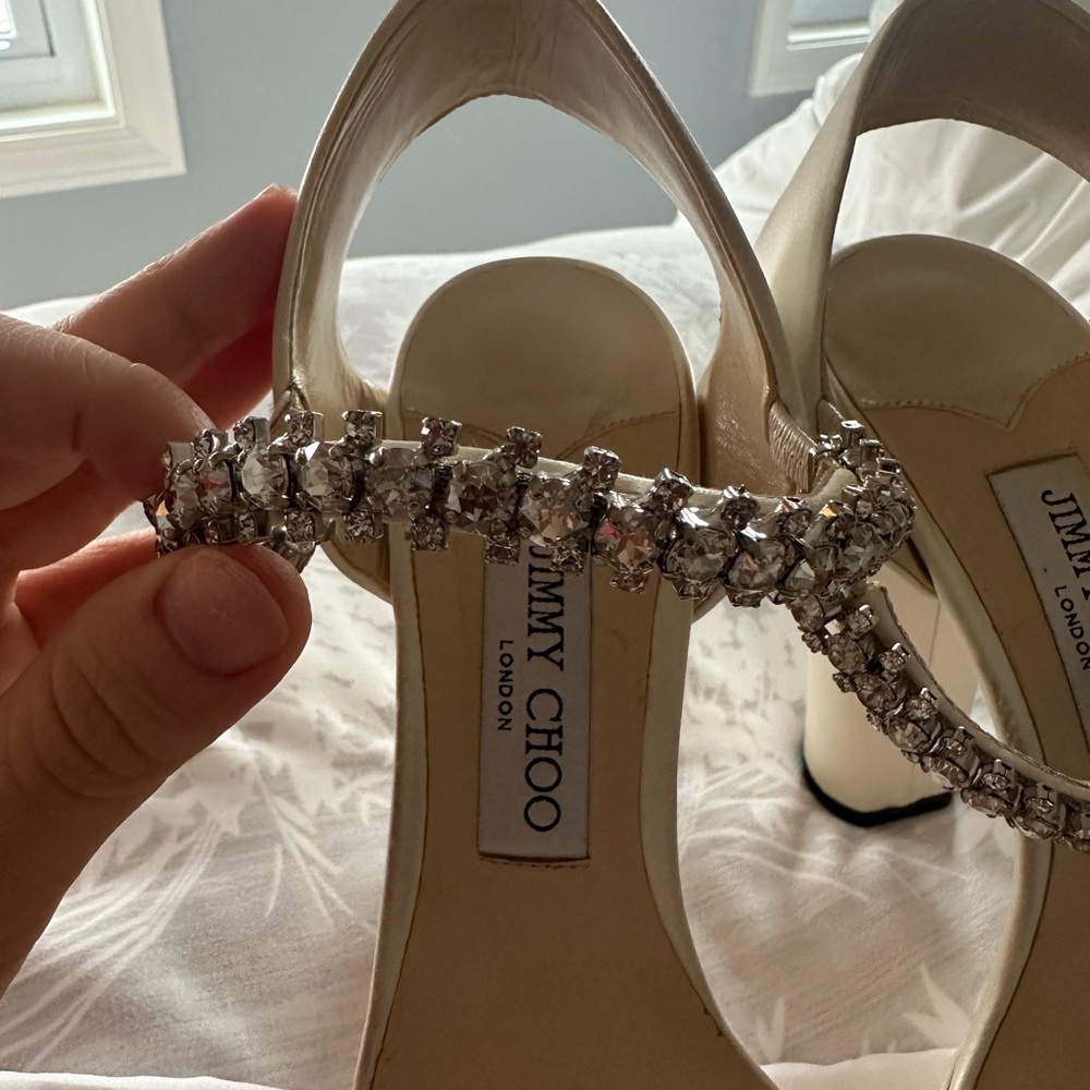 Jimmy Choo Ivory Heels with Crystal Accents - Picture 6 of 6